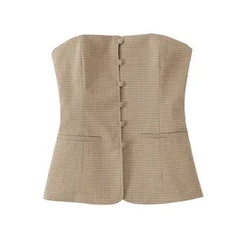 بلوزة مثيرة بدون حمالات منقوشة وشورت بخصر مرتفع وسحاب جانبي 7