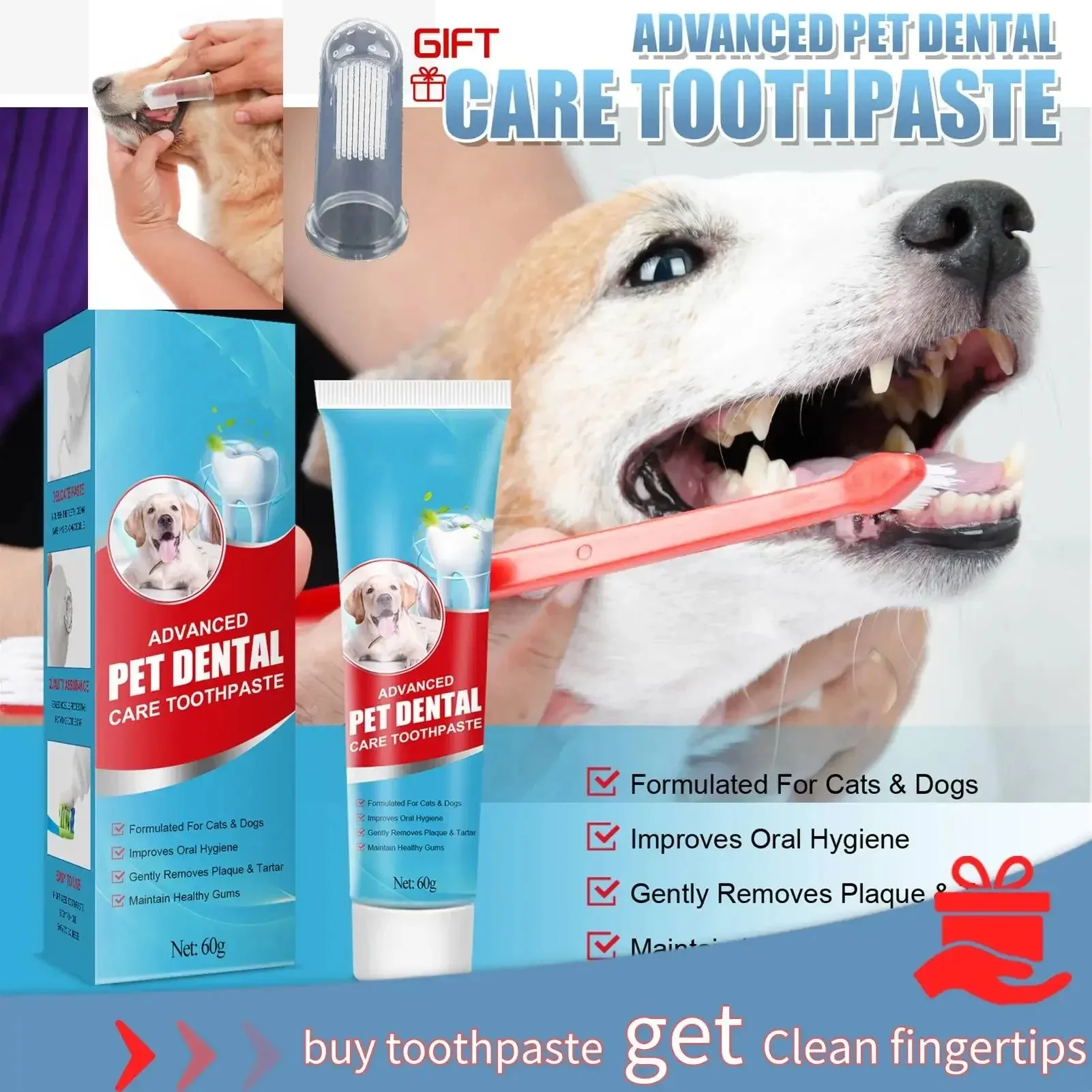 

60g Pet Toothpaste Cat Dog Fresh Breath Toothpaste Deodorant Tartar Plaque Cleaning Dog Oral Care Edible Toothpaste Pet Products