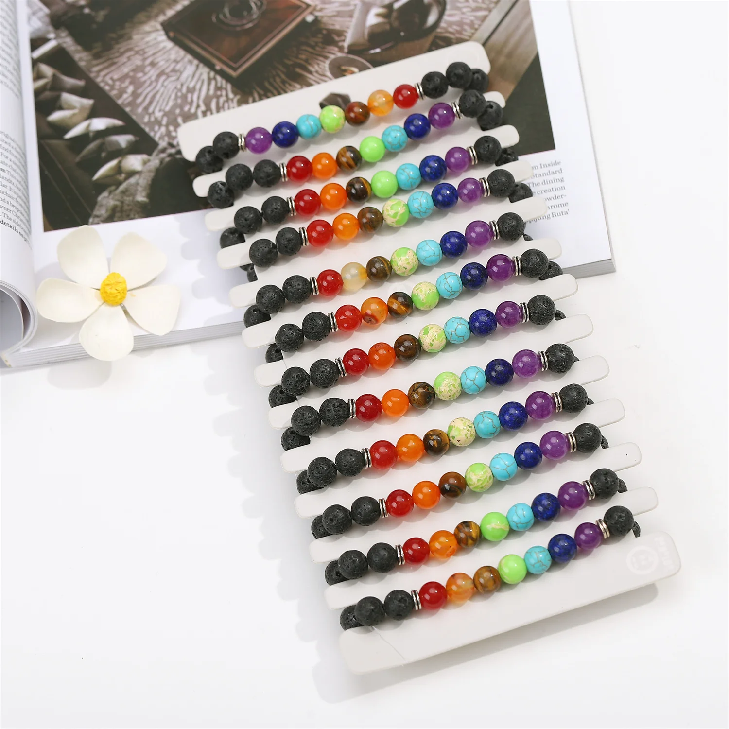 12pcs 7 Chakras Reiki Healing Stone Bracelet Yoga Balance Energy