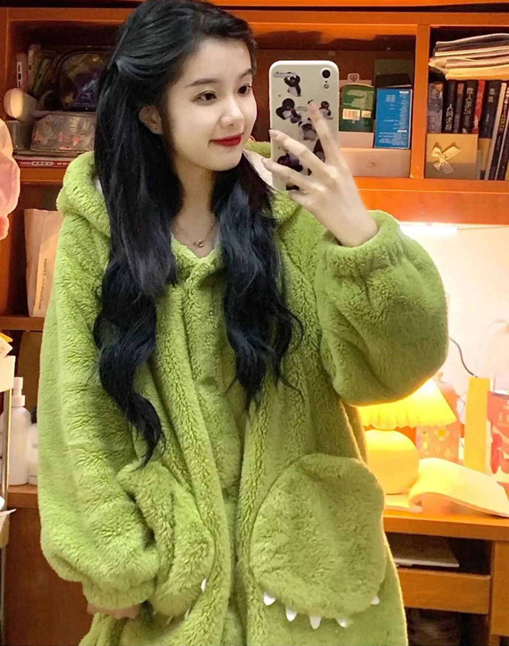 Adult Monster Costume Womens Flannel Robes Cartoon Cosplay Hooded Long Nightgown Soft Warm Sleepwear Plush Fleece Nightdress