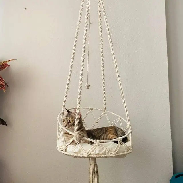 Hammock For Indoor Cat Boho Hammock Indoor Cats Swing Bed Pet Cat Beddings Comfortable With Removable Cushion For Balcony Study 2