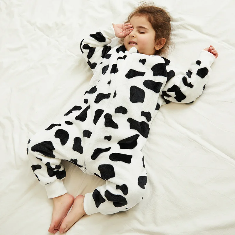 

Girls Rompers Flannel Sleepuits One-pieces 80-130cm Winter Pyjamas Warm Soft Jumpsuit Beautiful Printed Jumper Owl Cow Cat Bear