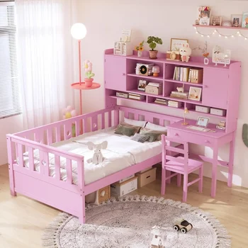 Twin Bed Frame with Desk Set 1
