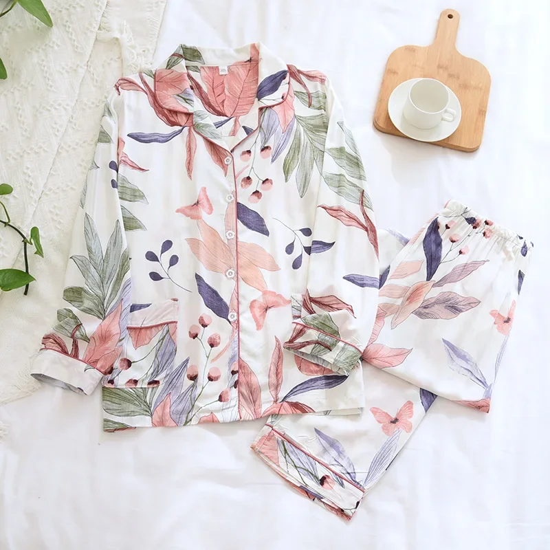 Spring / Summer New 100% viscose long-sleeved trousers ladies pajamas suit 3XL plus size long Sleepwear women\'s home Nightwear