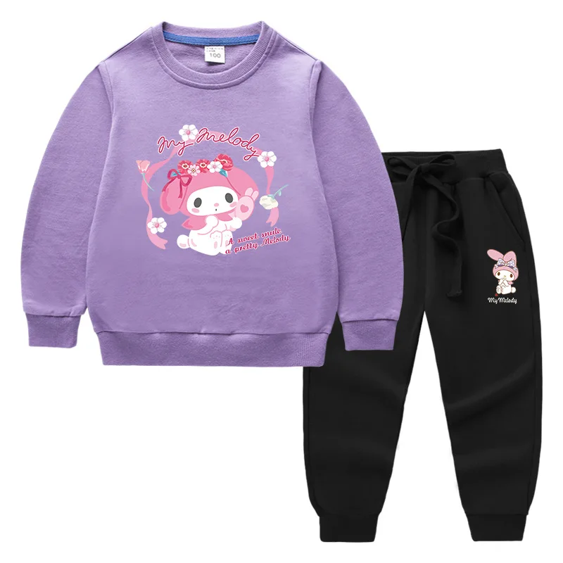 

Y2K MINISO Kids Sweaters Long-Sleeved Pullovers Tops Pants Suits Kawaii My Melody Autumn Sports Clothes Girl Children Clothing