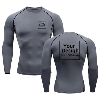 T-shirt sportiva elastica ad asciugatura rapida T-shirt a compressione personalizzata con logo della squadra, design con stampa originale, corsa, allenamento, palestra lunga