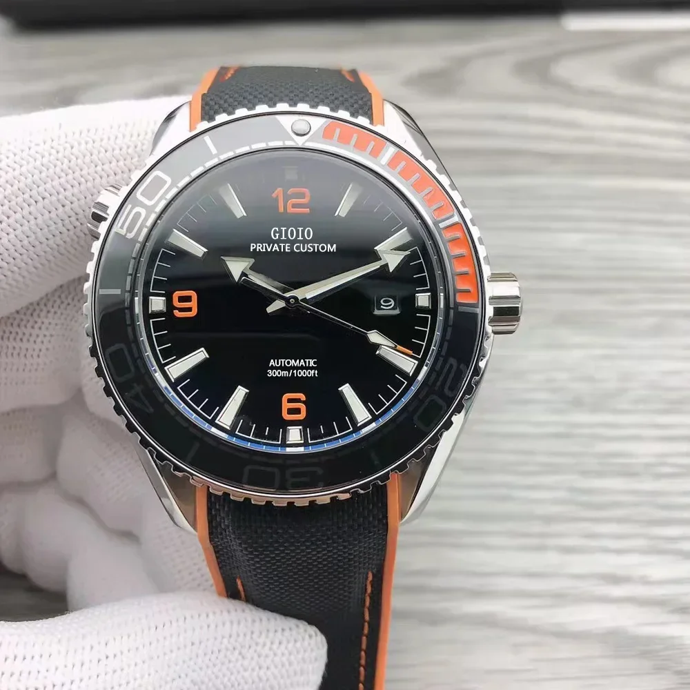 

Luxury New Black Orange Ceramic Bezel Mens Automatic Mechanical Watch Stainless Steel Canvas Rubber Strap 007