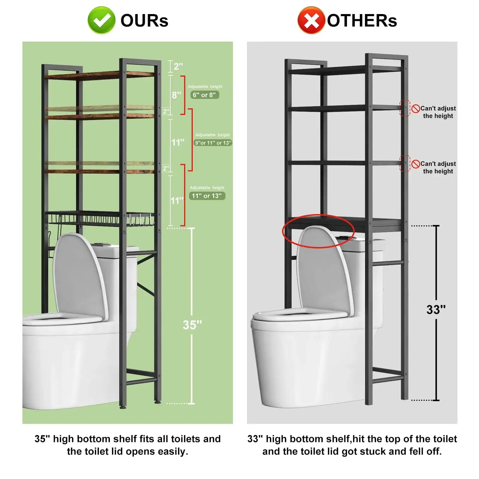 Over The Toilet Storage Shelf, 4-Tier Wooden Bathroom Organizer Adjustable Saver Space Rack with Toilet Paper Holder, Brown 5