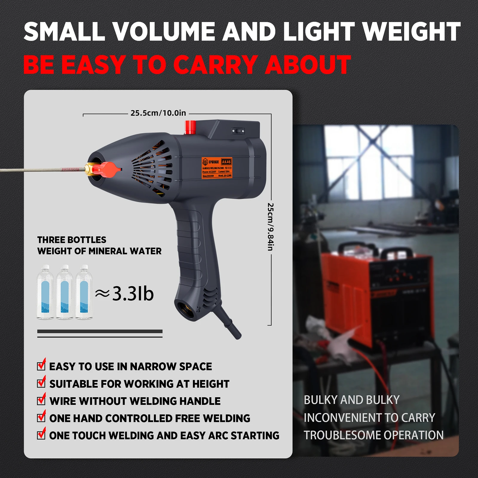Handheld Portable Electric Arc Welding Machine 220V 3900W 120A Intelligent Welder Current Adjustment for 2.0-3.2 mm Electrode