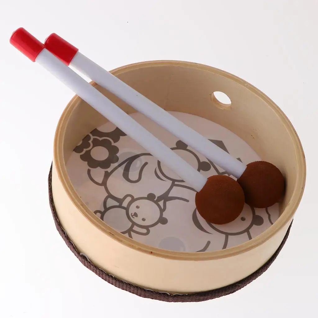 Wooden Hand Drum with Beaters Pattern Printed for Toddlers Percussion Instrument for Kids Hand Drum Percussion Toy musical percussion instruments,wooden hand drum