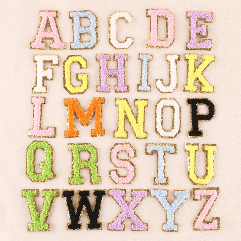 6.5cm A-Z Color English Letters Patches For Clothing Bag Glitter Letter  Patches Stick on Alphabet Letters Embroidery Applique AB