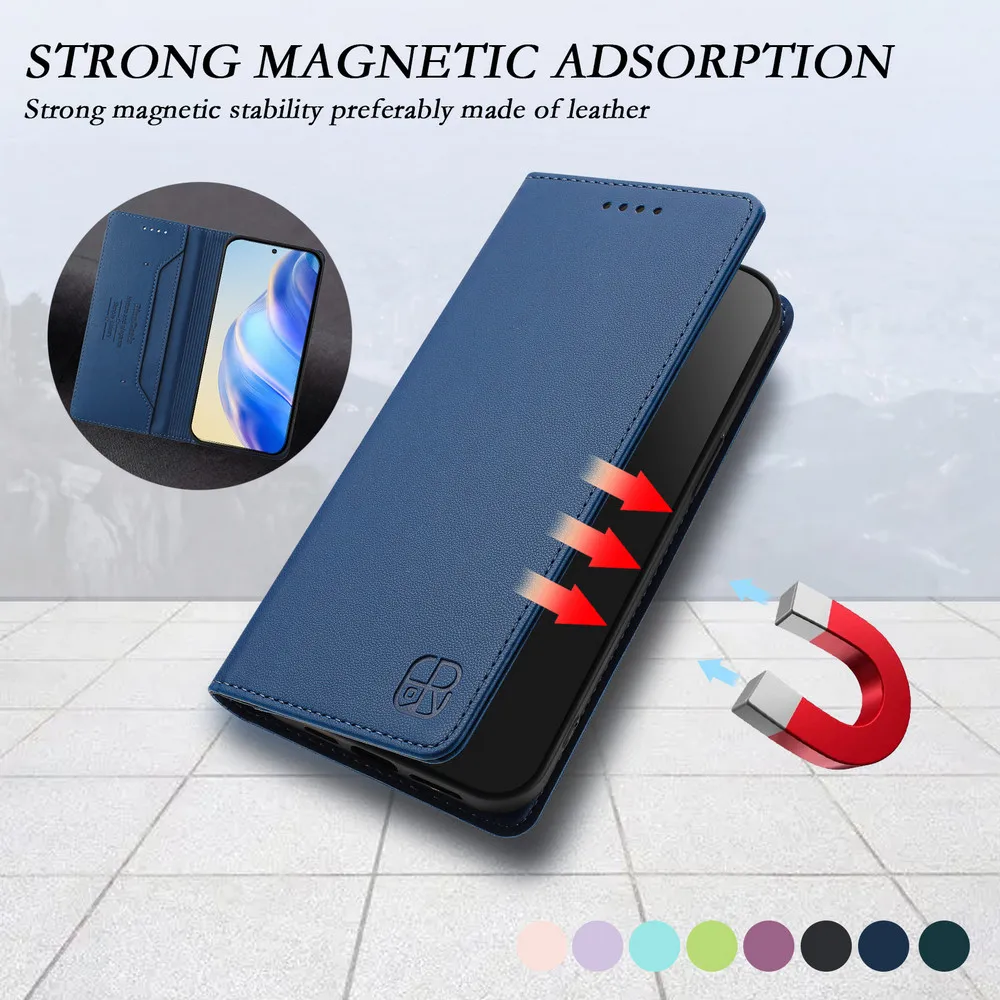 Magnetic Leather Wallet Flip Case with 360° Protection