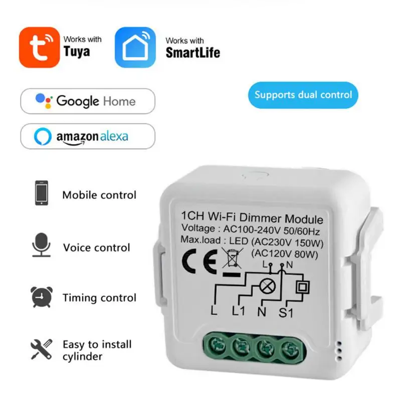 Tuya Wifi Smart Dimmer Switch Mini Smart Switch Breaker Con Temporizzazione Smart Life Control Smart Home Funziona Con Alexa Google Home