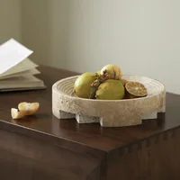 Wabi-sabi Natural Travertine Stone Trays for Fruit Trinket Key Bowl Vintage Tabletop Decor Plate Round Jewelry Dish Hospitality 1