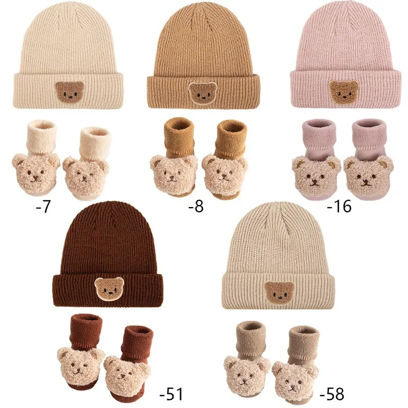 New Bear Knitted Pullover Hat Bear New European and AmericanDecoration Baby Sock Set Baby Warm Beanie