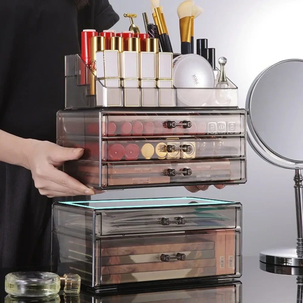 Desktop Makeup Storage Box Multi-layer Drawer Lipstick Organizer Multi-functional Storage Transparent Black Makeup Organizer 3