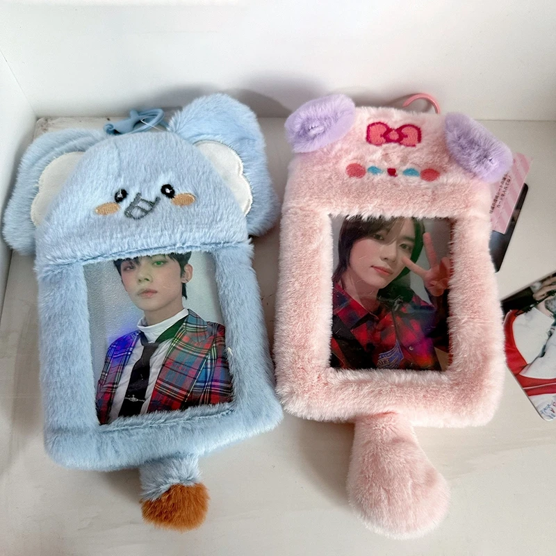 귀여운 아이돌 포토카드 홀더 3인치 카드 케이스 플러시 ID 카드 사진 디스플레이 키체인 학생용 가방 걸이 펜던트 포카홀