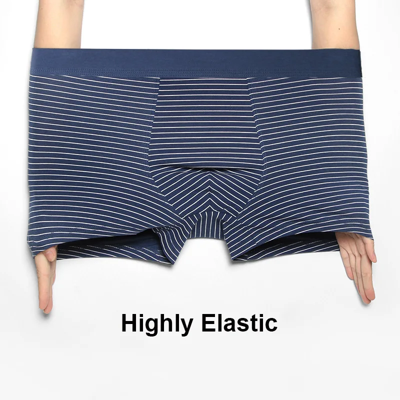 Cotton Men Boxers Underwear Fashion Striped Thin Mid Waist Elastic Underpants Male Breathable