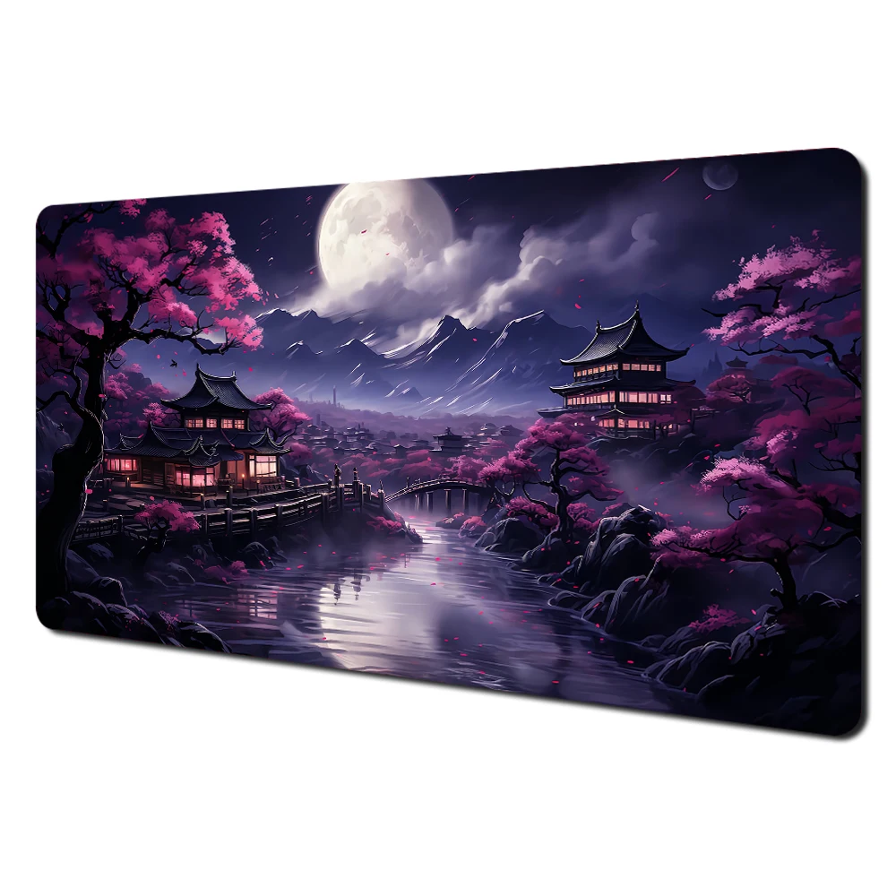 Mount Fuji Cherry Blossom Art Large Desk Mat - Stitched Edge Non-Slip Durable MousePad