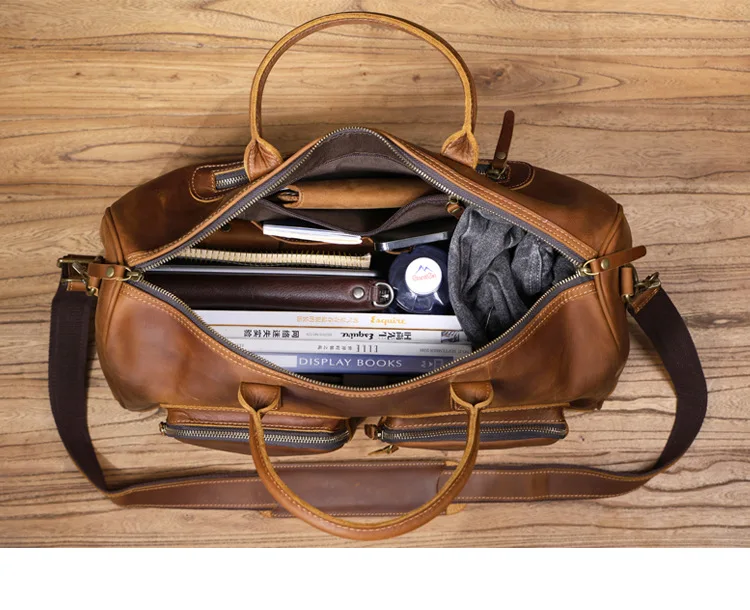 PNDME Vintage Luxus Crazy Horse Rindsleder Herren Reisetasche mit großem Fassungsvermögen Outdoor Fitness handgemachte echtes Leder große Handtasche – Detail 19