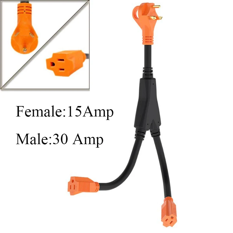 

RV Adapter Y-Split Power Cord 30 Amp Male Plug To 15 Amp Female Connector Electrical Supply Copper Wire Generator Extention Cord