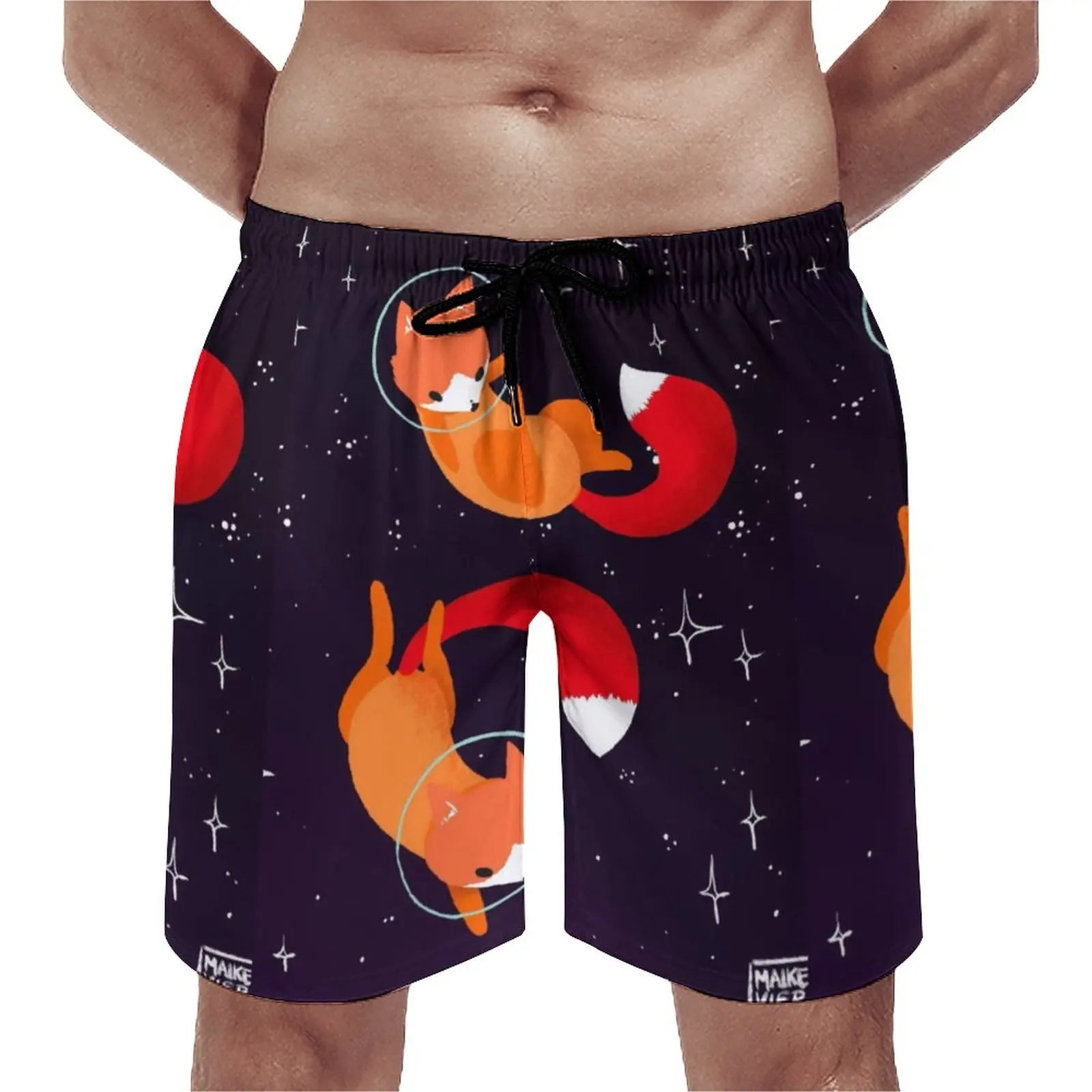 

Space Fox Board Shorts Animal Swimming Trunks Polyester Men Beach Funny Swim Trunks