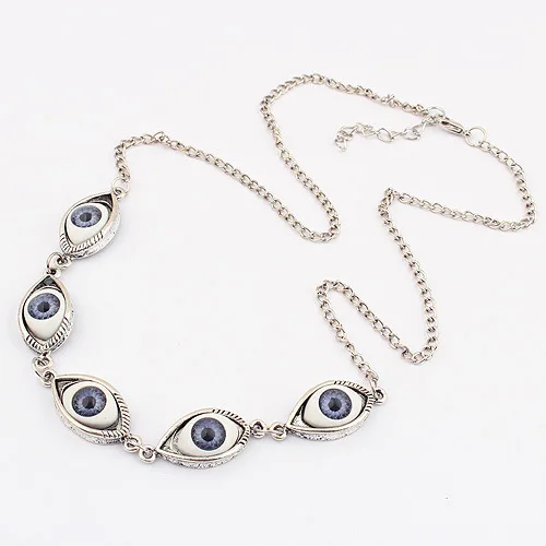 Colliers Vintage Punk mauvais œil, 5 pièces, globe oculaire bleu, connexion exagérée, plusieurs denses, mauvais yeux 1