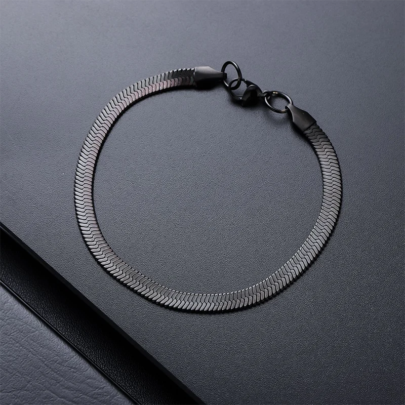 Men Black Snake Bone Cuban Chain Bracelet Biker Accessories