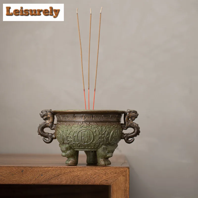 Antique Kiln Change Green Field Incense Stove Treasure Bowl Line Aromatherapy Furnace Consecrate Buddha Triangle Holder Ornament