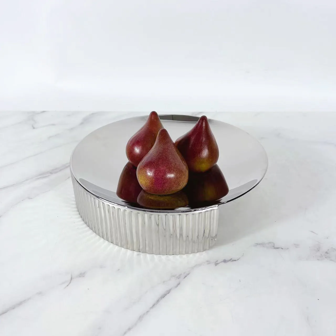 Nordic Creative Mirror Polished Folds Stainless Steel Glossy Metal Tray Model Room Disc Ornament 4