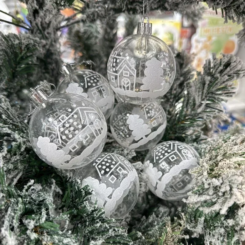 6PCS 6CM Transparent Snow Christmas Supplies Balls Pendants for Christmas Tree DIY Decoration Clear Baubles Hanging Ornaments