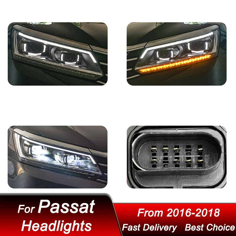 VW 파사트 16-18 용 자동차 헤드라이트, LED 자동차 헤드램프 어셈블리 업그레이드, 높은 구성 프로젝터 렌즈 액세서리 키트, 새로운 스타일