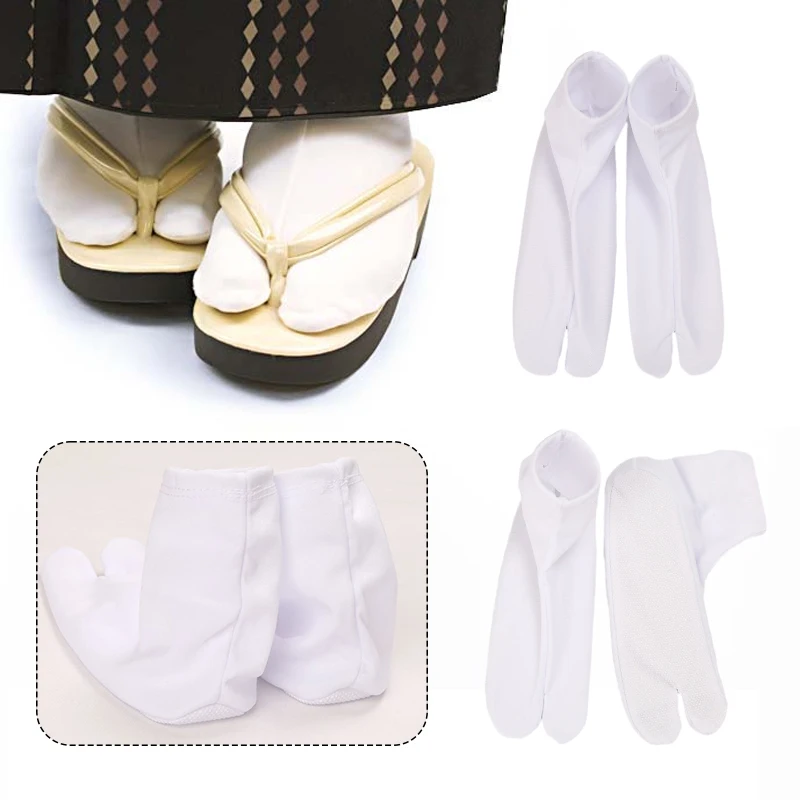 Kimono Japanische Cosplay Socken Weiße Fußtasche Rutschfeste Bodensocke Elastische Zwei-Finger-Socken Tabi-Zehensocken Kimono-Zubehör – Detail 2