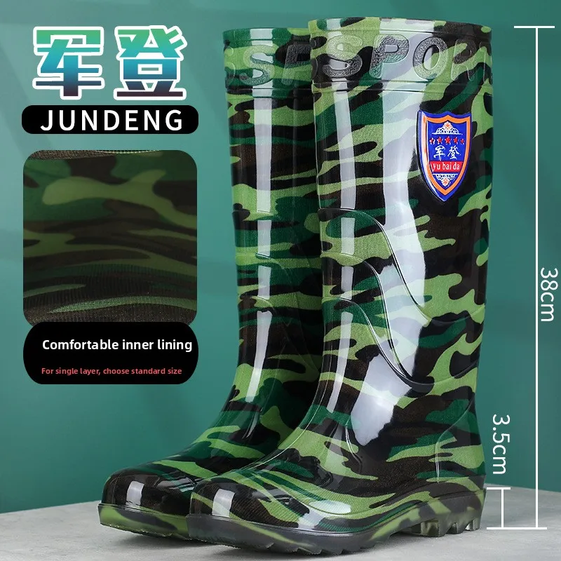 Bottes pluie camouflage hautes unisexes pêche travail antidérapantes caoutchouc