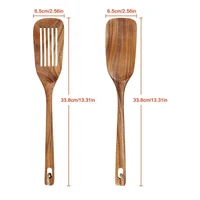 Ensemble de spatules en teck de 2 spatules en bois pour la cuisine, ustensiles de cuisine antiadhésifs à Long manche, ustensiles de cuisine à fente résistants à la chaleur 6