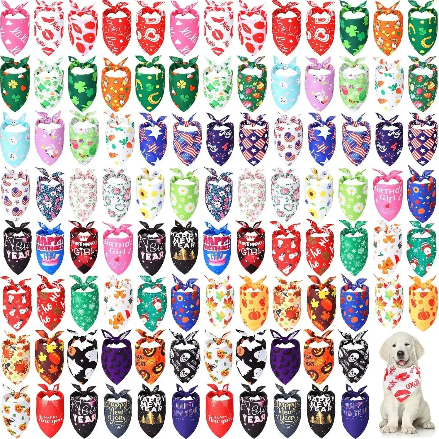 Title 1, 100 Pcs Holiday Dogs Bandanas Bulk Valentine Do...