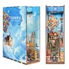 DIY Wooden Book Nook Shelf Insert Kits Miniature Balloon Town Famous Movie Bookends Doll Houses Toys Bookshelf Gifts Home Decor 1