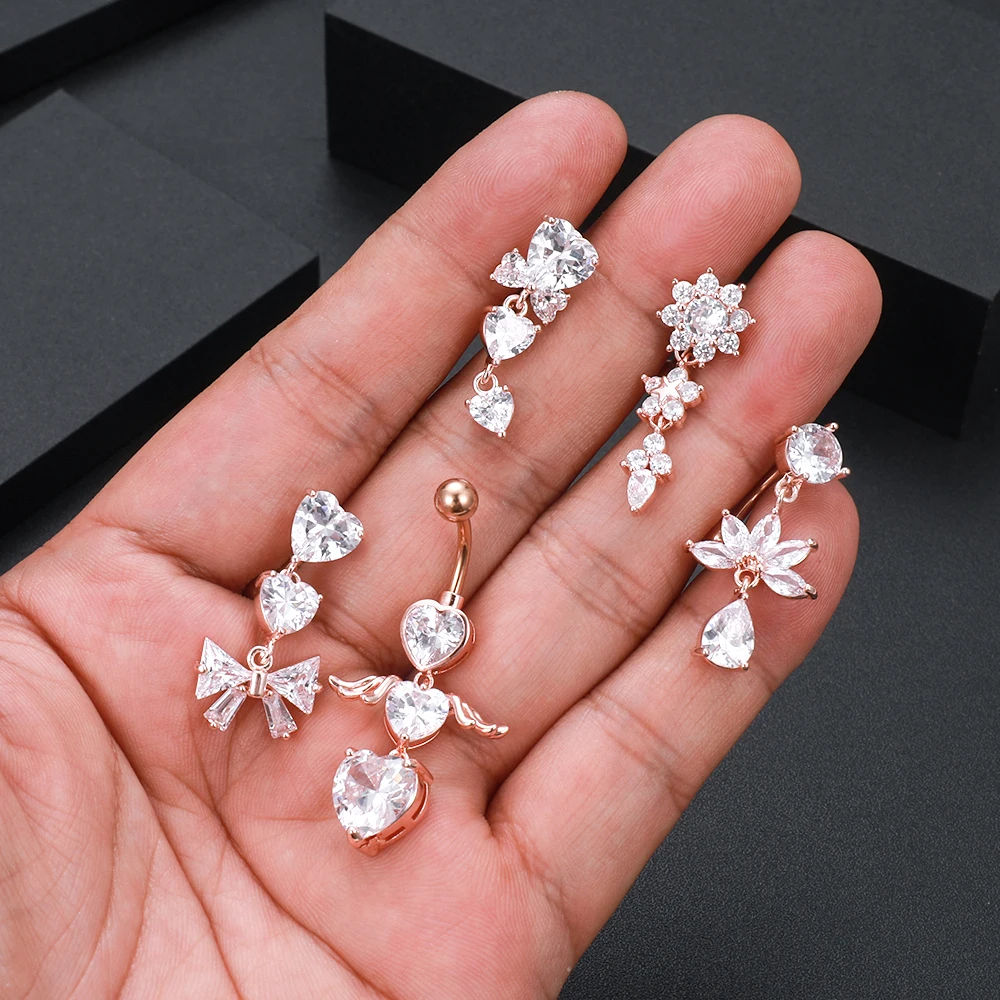 1 Stück Umgekehrter Blumen-Kreuz Bauchnabelpiercing 14G Edelstahl Kristall CZs Bauchnabelring Bauchpiercing Schmuck – Detail 13