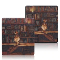 Premium PU Leather Auto Wake/Sleep Cover for Kindle Oasis (7-inch) (Library girl)