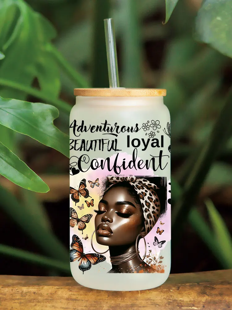 UV DTF Transfer Sticker Black Girl For The 16oz Libbey Glasses Wraps Bottles Cup Can DIY Waterproof Decals D13927