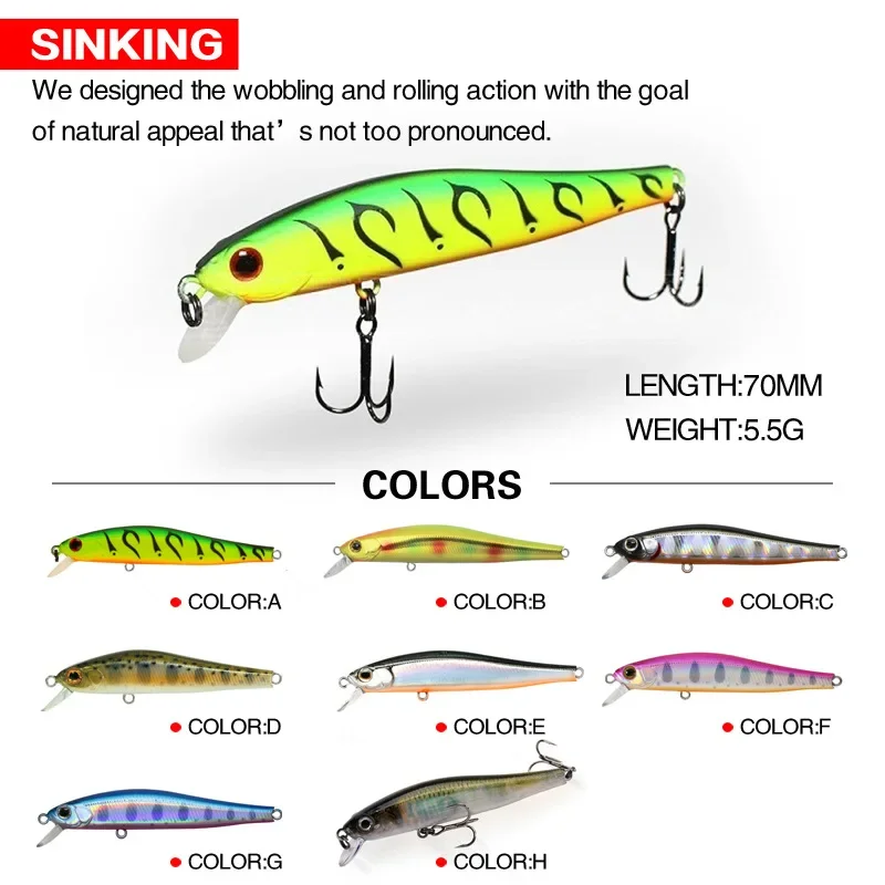 ZipBaits Rigge 70s Sinking Minnow Fishing Lures Artificial Bait 3D Natural Eye Wobbler Hard Bait Fishing Tackle Rival 70S Minnow 6