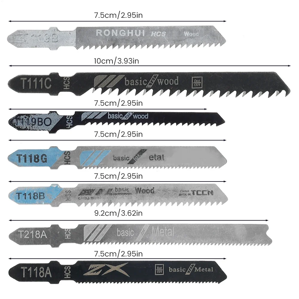 Jig Saw Blades 20 Pcs T-Shaft HCS Assorted for Wood Plastic Metal Cutting
