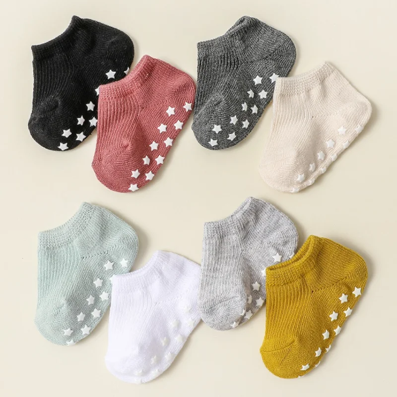 8 Pairs Baby Non-Slip Socks Solid Color Childrens Boys Girls Floor Socks Comfortable for Toddler