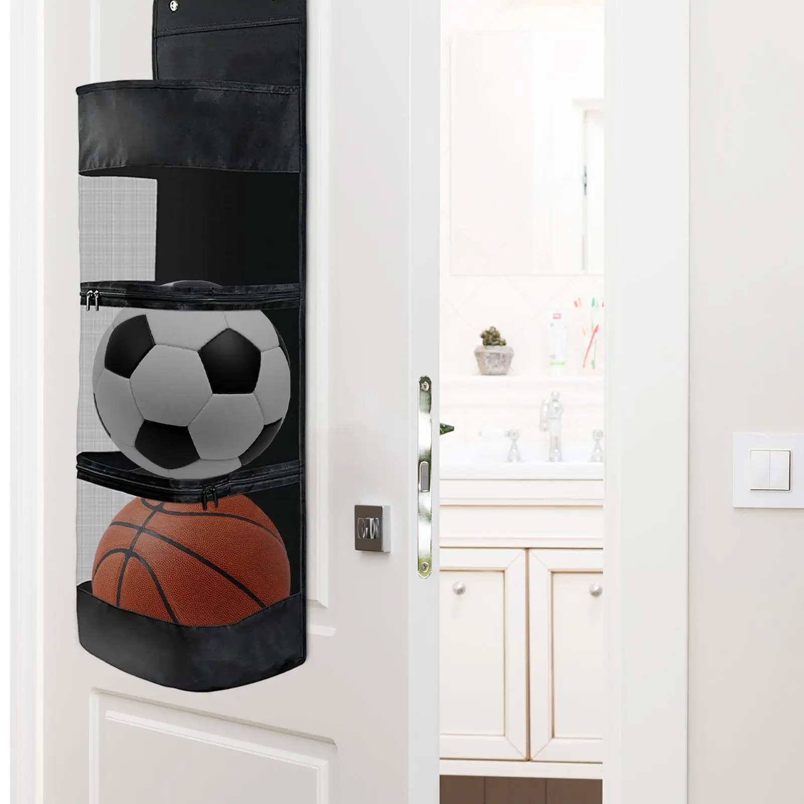 

over Door Hanging Organizer Durable Garage Equipment Organizer for Basketball Tennis Sports Gear Volleyball Toy Storage