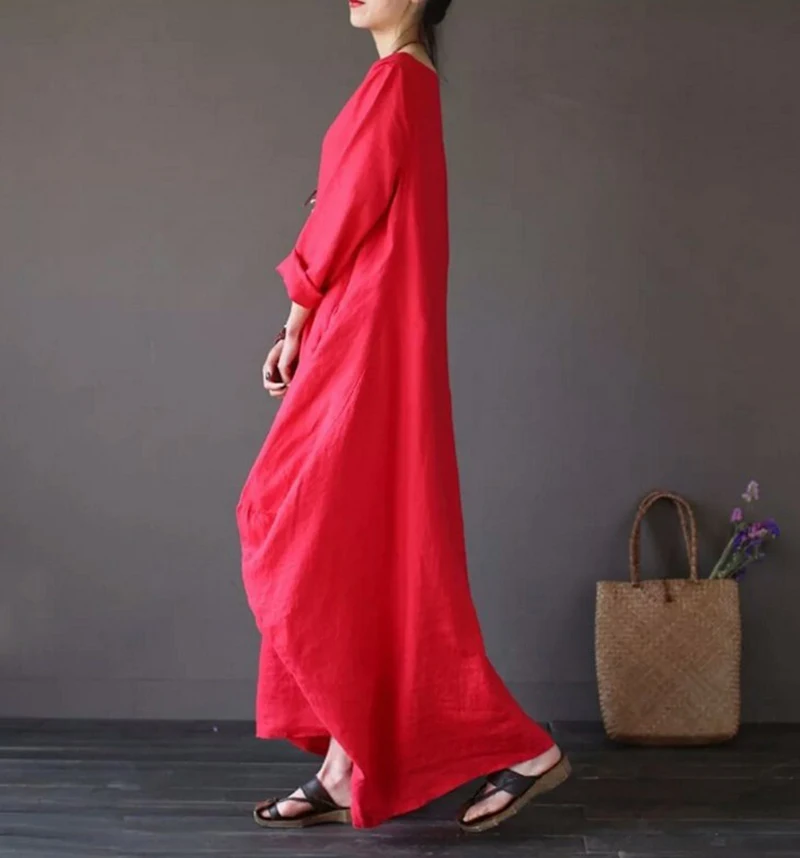 Women Dress Linen Shirt Tunic Pullover Blouse
