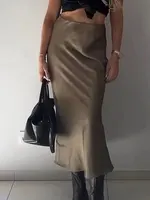 HH Women Elegant Solid Satin Long Skirt Chic Y2K High Waist Slim Skirts Female Fashion Silk Texture Ladies Tight Midi Skirt - Image 2