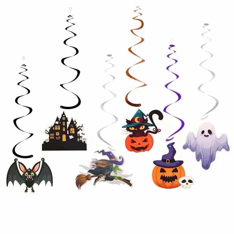 

Halloween Decorations for Home Ceilling Spiral Hanging Pendants Paper Pumpkin Bat Witch Ghost Pattern Halloween Party Ornaments