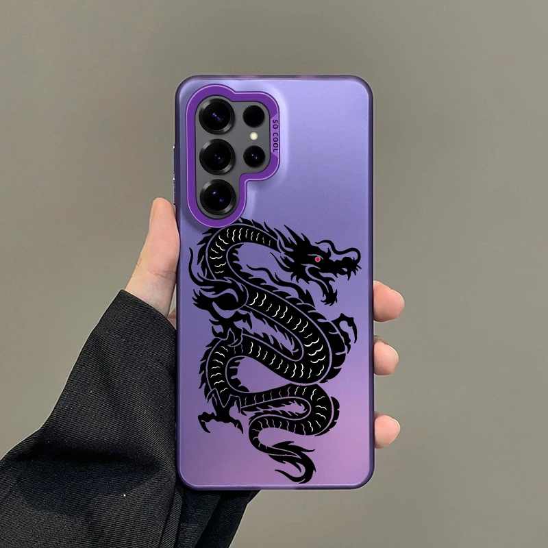 Chic Black Dragon Fashion Phone Case with Silver IMD Finish