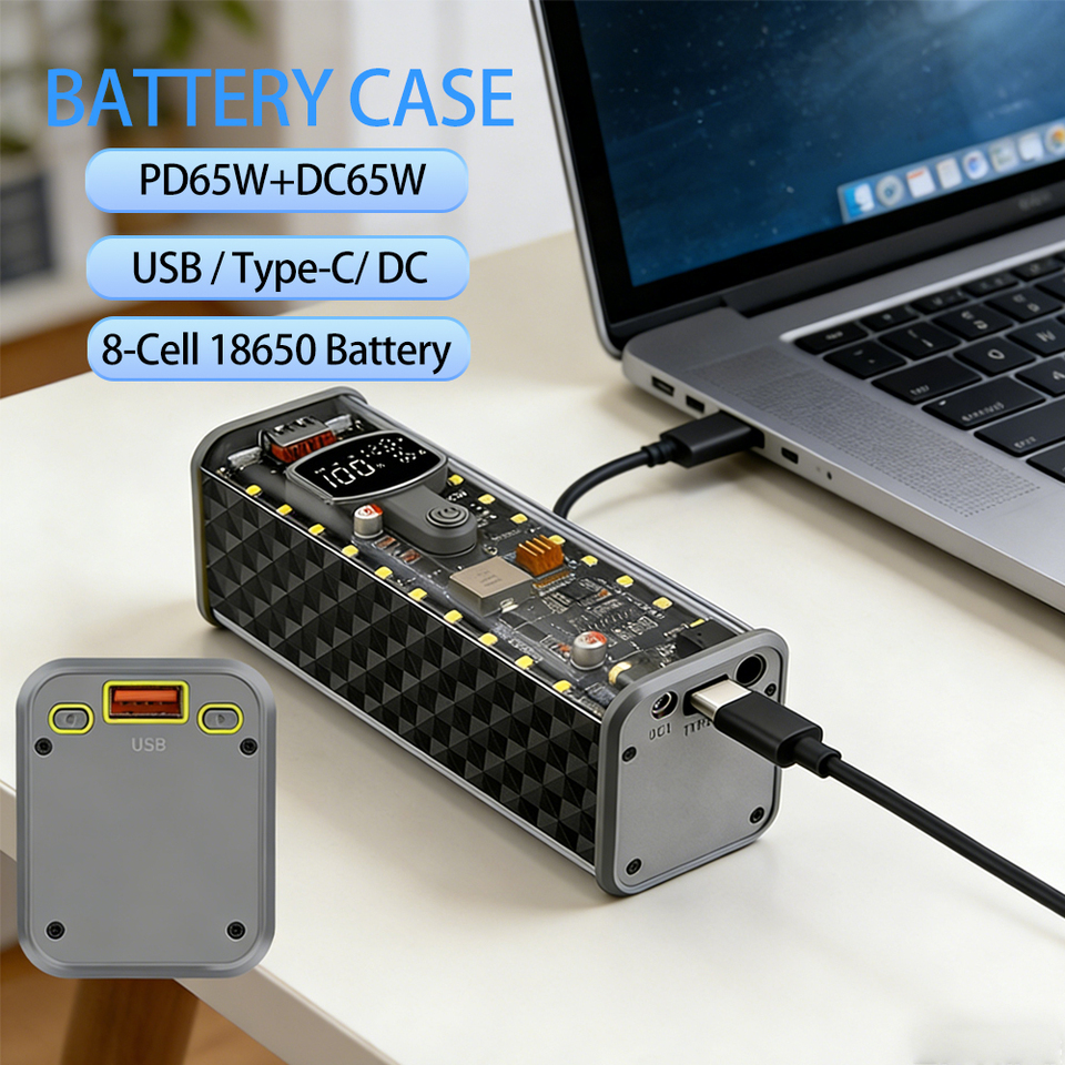 PD65W Battery Storage Box 8 Cell 18650 DIY Power Bank Case Kit Digital Display USB Type C Fast Charger Battery Holder Case