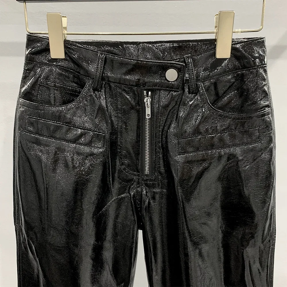Women's Pants Coated Glossy Design Pants for Woman Full Length Zipper Streetwear Cargo Pants Women's Clothing